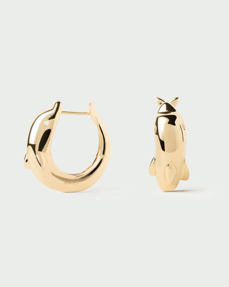 Gold-plated modern dolphin hoops with a sculptural shape