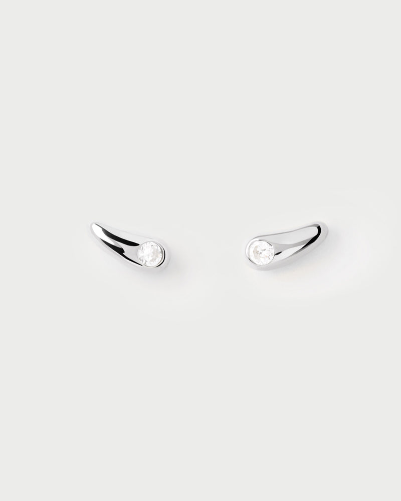 Silver minimalist drop earrings adorned with a round zirconia