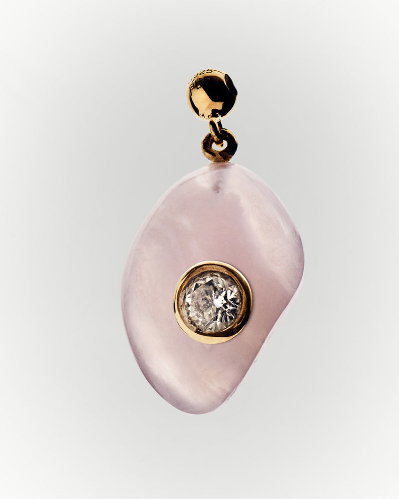 Pink gemstone charm with asymmetric shape and zirconia for necklace or bracelet