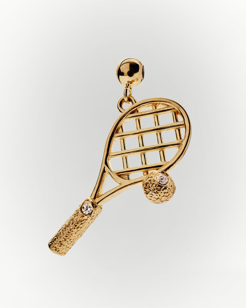 Tennis racket charm with texture and zirconia to personalize necklace or bracelet