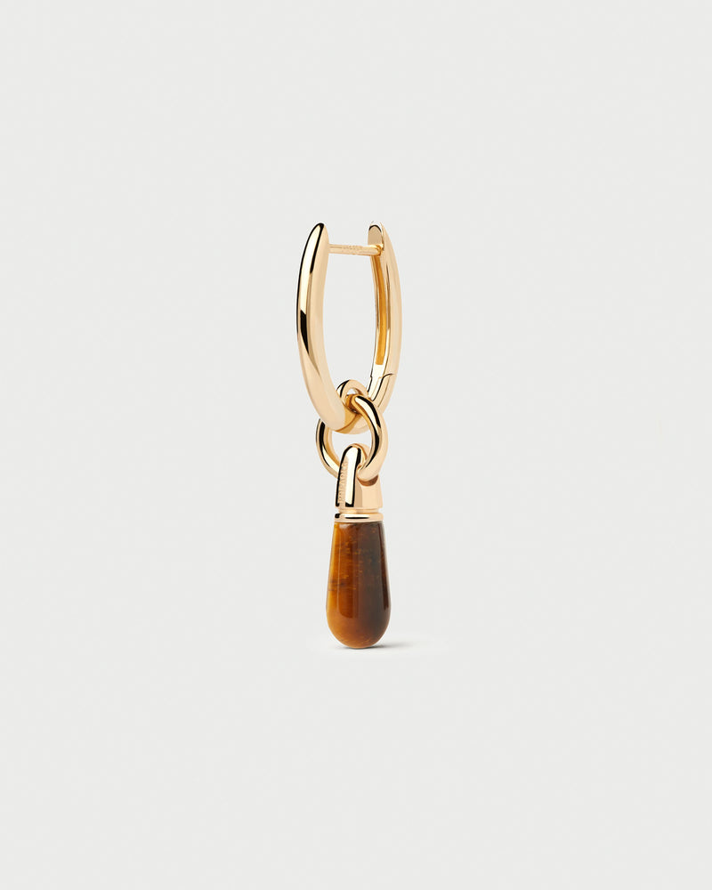 Gold-plated single hoop with a small brown gemstone drop pendant
