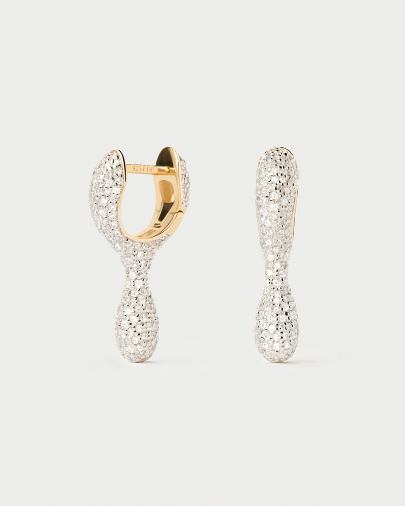 Sleek huggie earrings set with pavé zirconia drop pendant