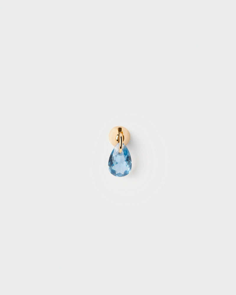 Gold-plated single stud earring with a blue zirconia drop pendant