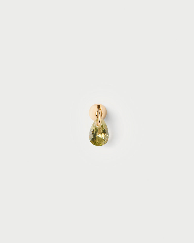Gold-plated single stud earring with a green zirconia drop pendant