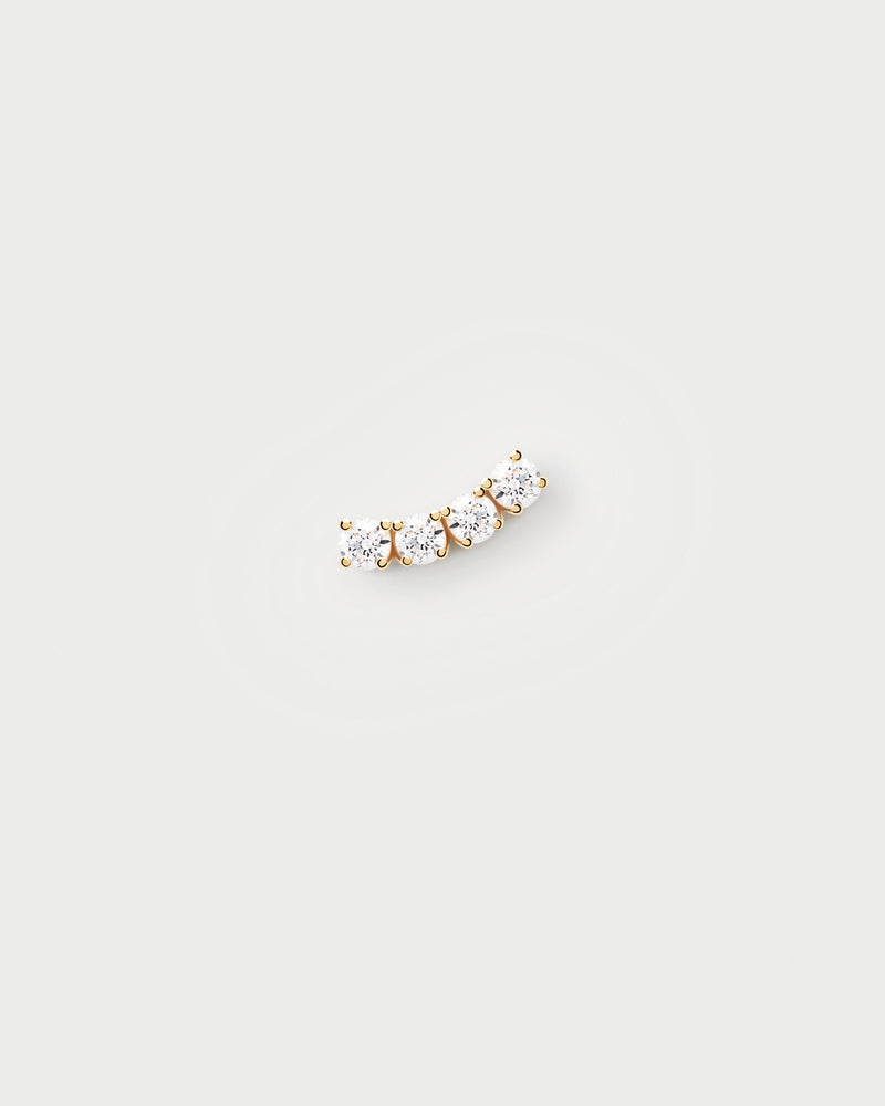 Wavy gold-plated ear piercing with 4 white zirconia