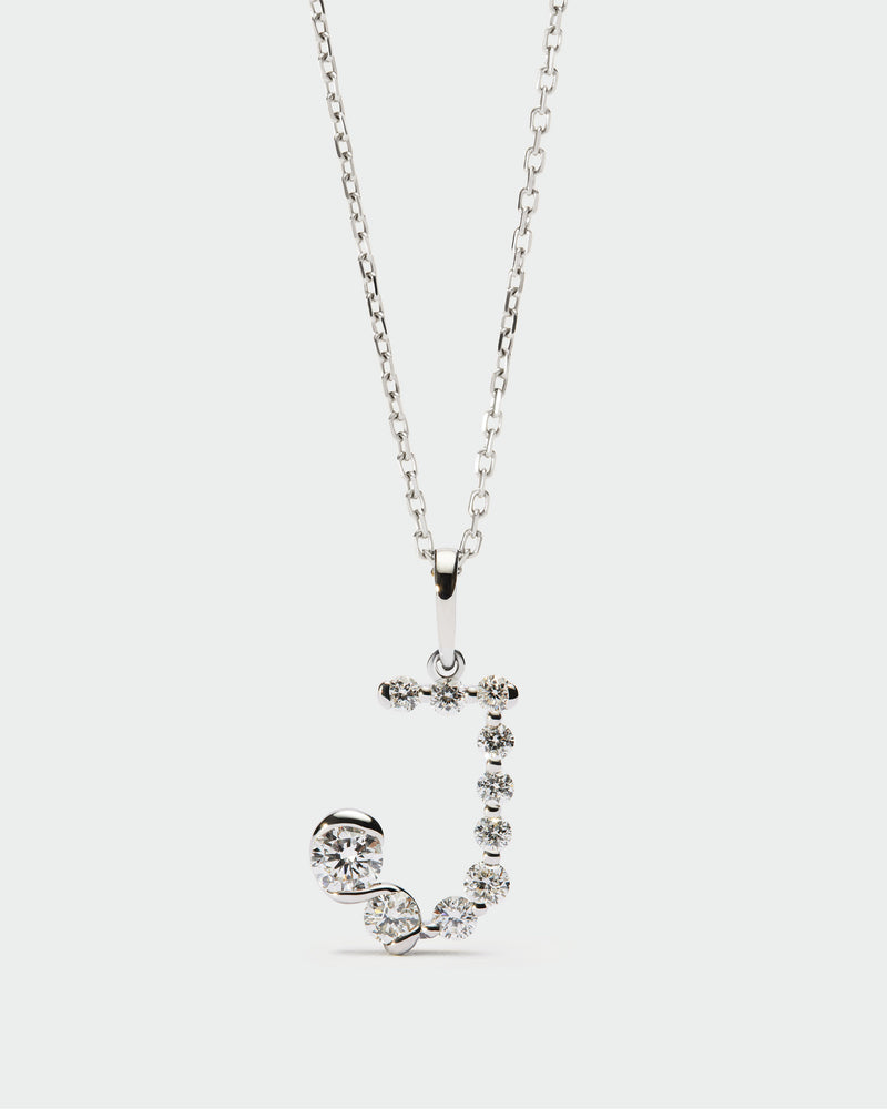 Diamonds and white gold J initial pendant - 
  
    18K White gold / Rhodium silver plating
  
