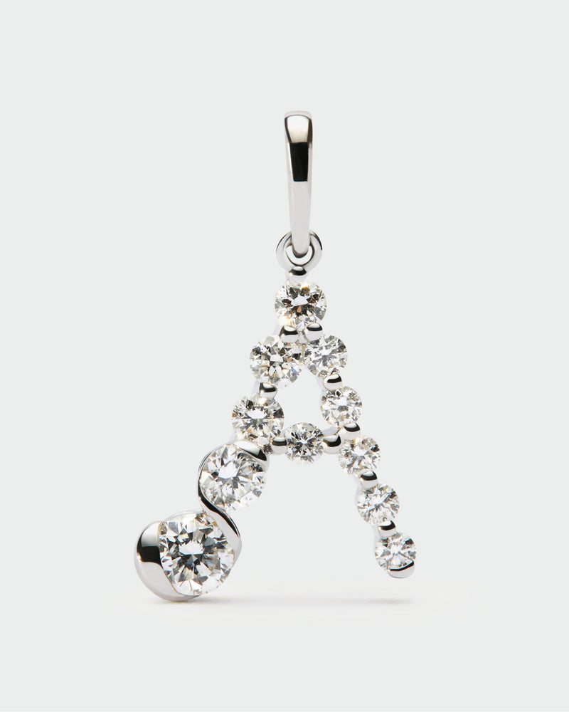White gold initial A pendant with diamond details