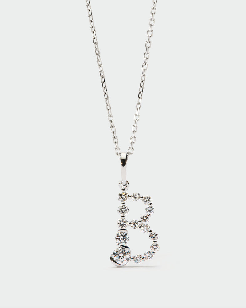 Diamonds and white gold B initial pendant - 
  
    18K White gold / Rhodium silver plating
  
