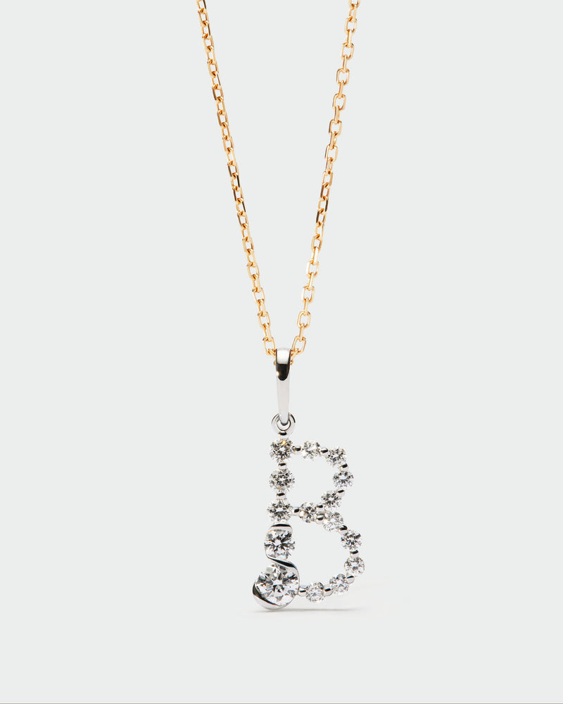 Diamonds and white gold B initial pendant - 
  
    18K White gold / Rhodium silver plating
  
