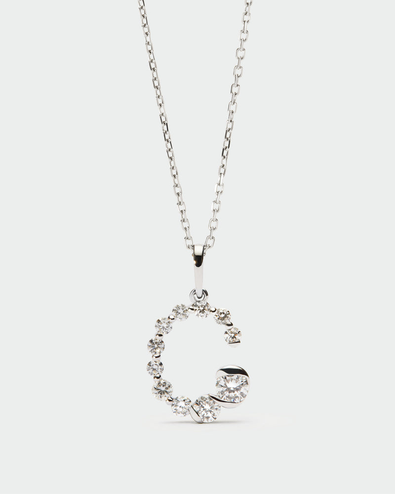 Diamonds and white gold C initial pendant - 
  
    18K White gold / Rhodium silver plating
  

