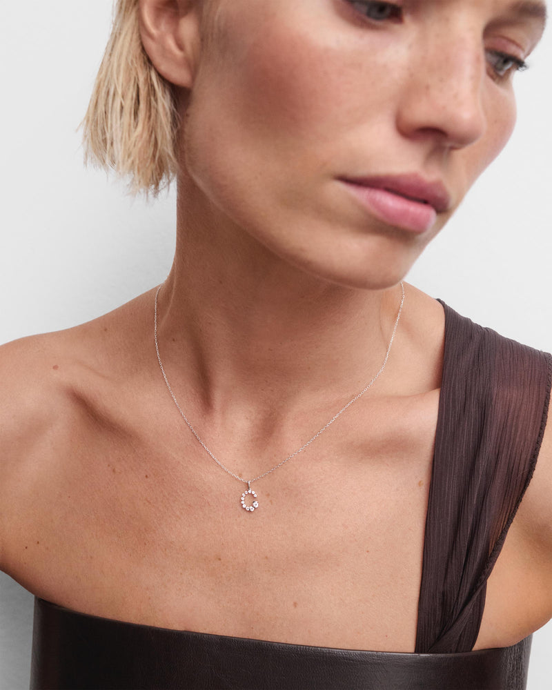 Diamonds and white gold C initial pendant - 
  
    18K White gold / Rhodium silver plating
  
