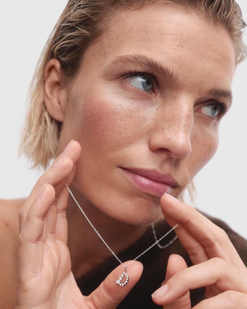 Diamonds and white gold D initial pendant - 
  
    18K White gold / Rhodium silver plating
  
