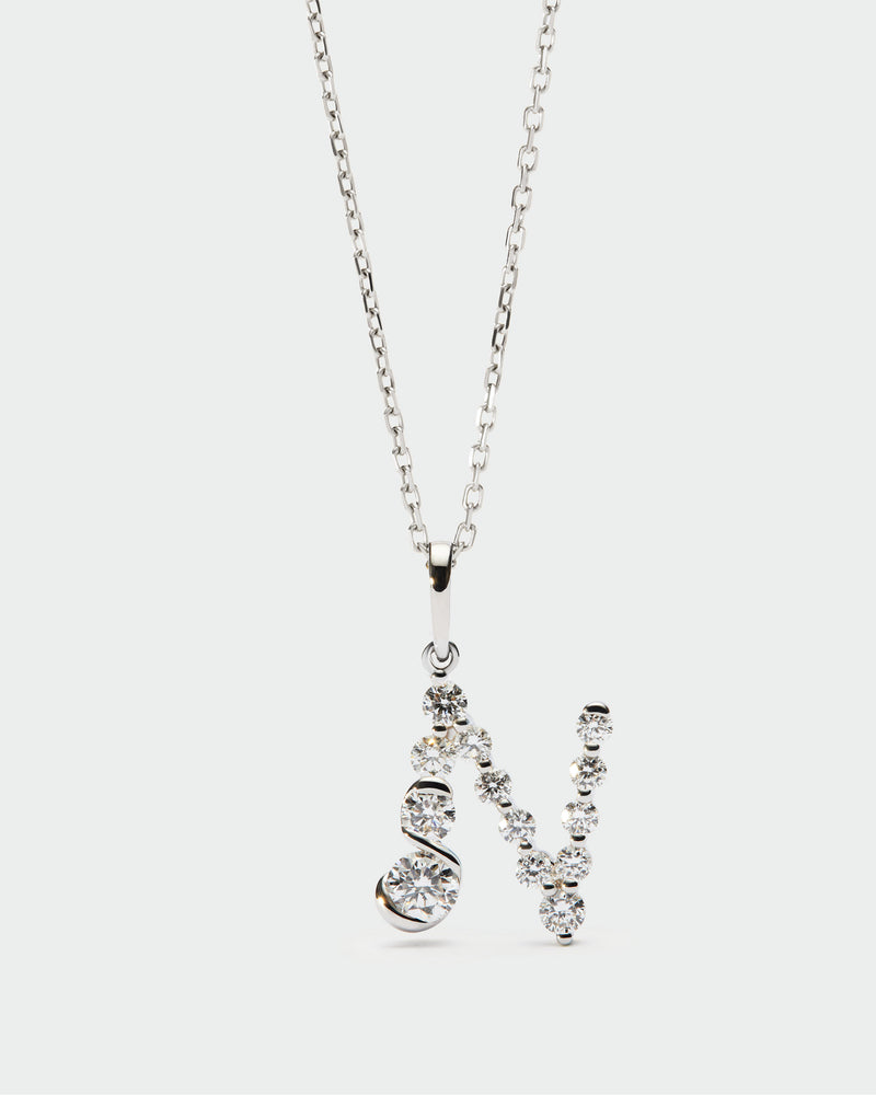 Diamonds and white gold N initial pendant - 
  
    18K White gold / Rhodium silver plating
  
