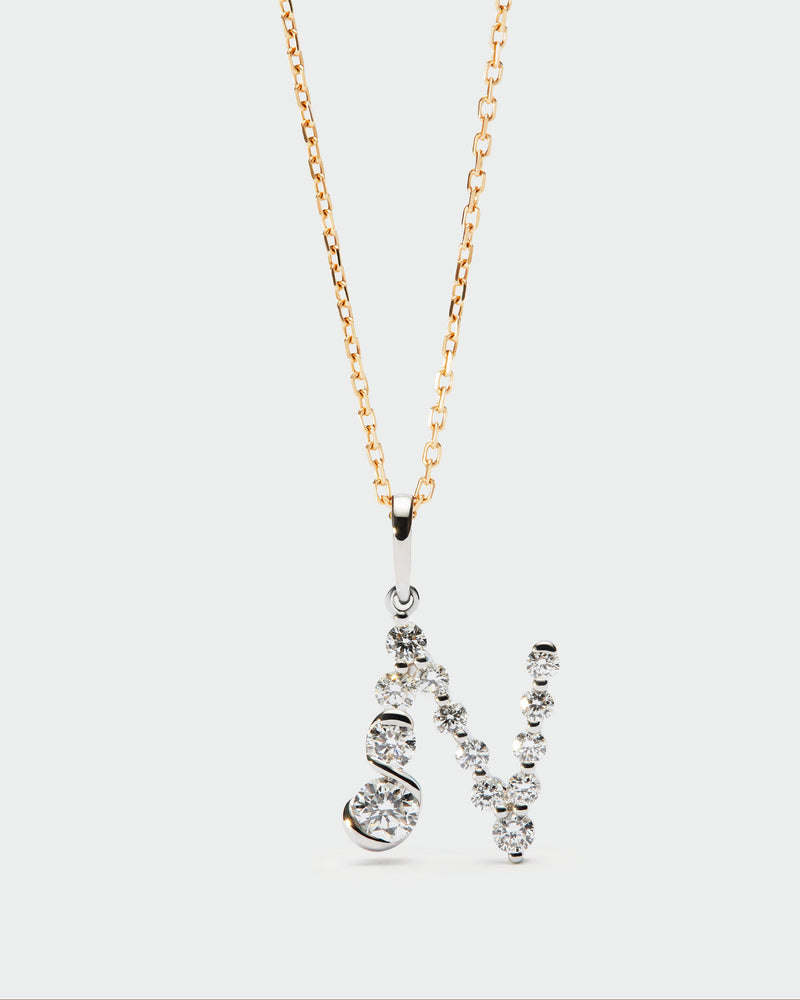 Diamonds and white gold N initial pendant - 
  
    18K White gold / Rhodium silver plating
  

