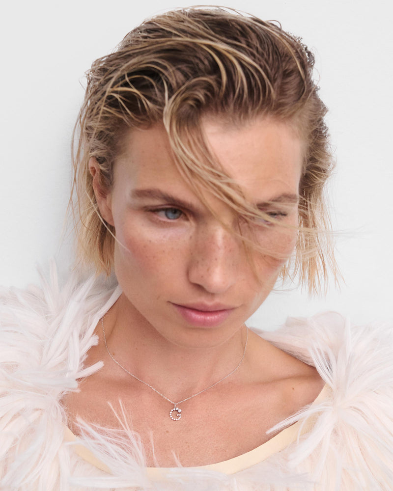 Diamonds and white gold G initial pendant - 
  
    18K White gold / Rhodium silver plating
  
