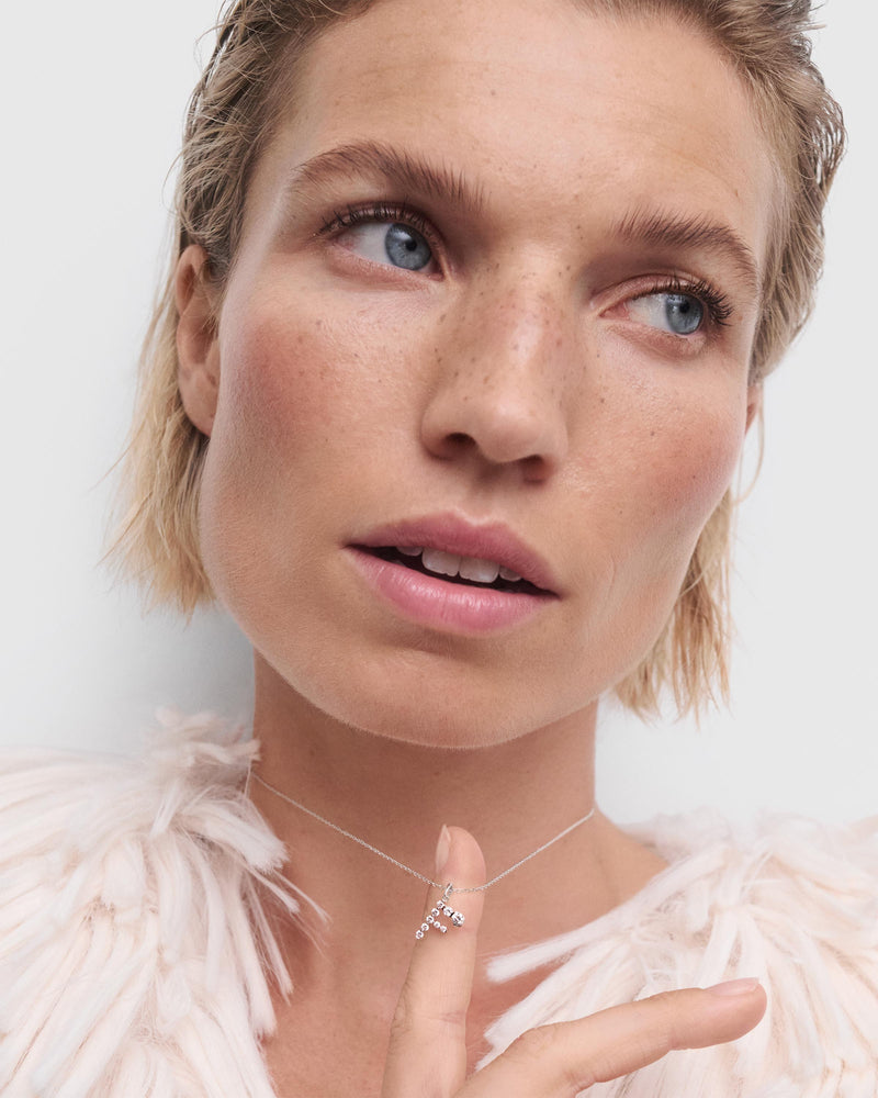 Diamonds and white gold F initial pendant - 
  
    18K White gold / Rhodium silver plating
  
