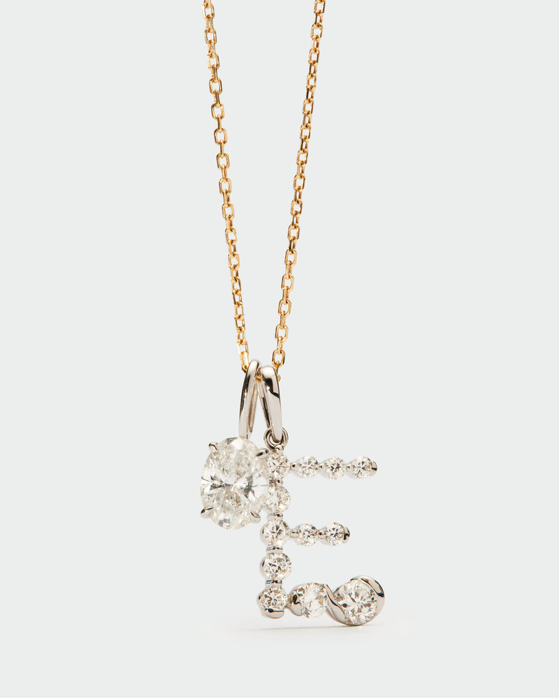 Diamonds and white gold E initial pendant - 
  
    18K White gold / Rhodium silver plating
  
