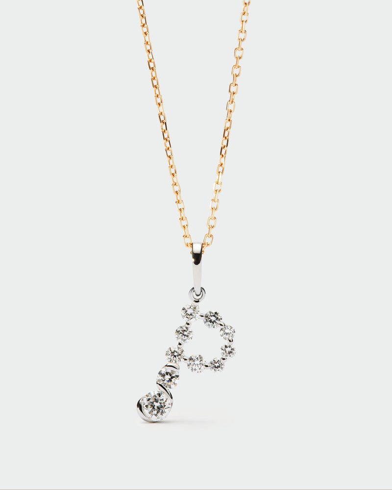 Diamonds and white gold P initial pendant - 
  
    18K White gold / Rhodium silver plating
  
