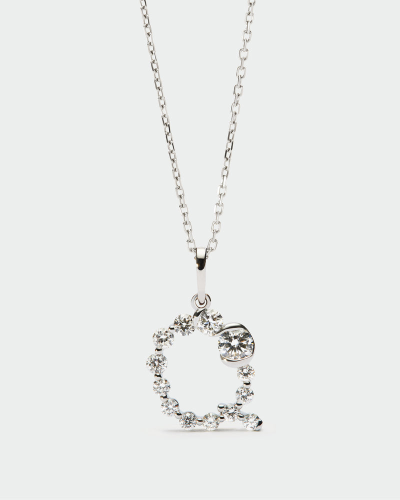 Diamonds and white gold Q initial pendant - 
  
    18K White gold / Rhodium silver plating
  
