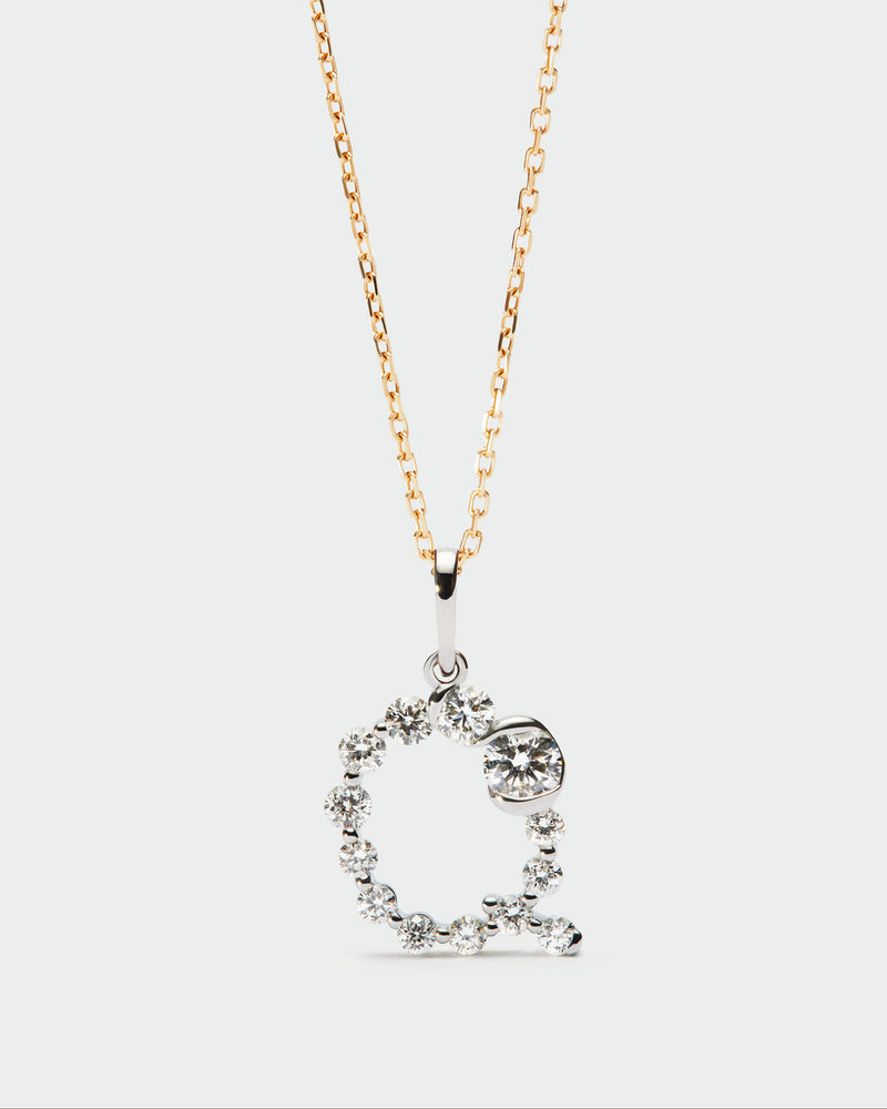 Diamonds and white gold Q initial pendant - 
  
    18K White gold / Rhodium silver plating
  
