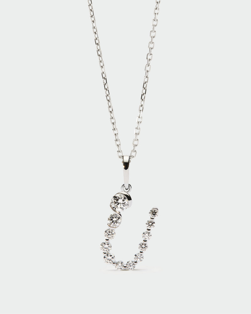 Diamonds and white gold U initial pendant - 
  
    18K White gold / Rhodium silver plating
  
