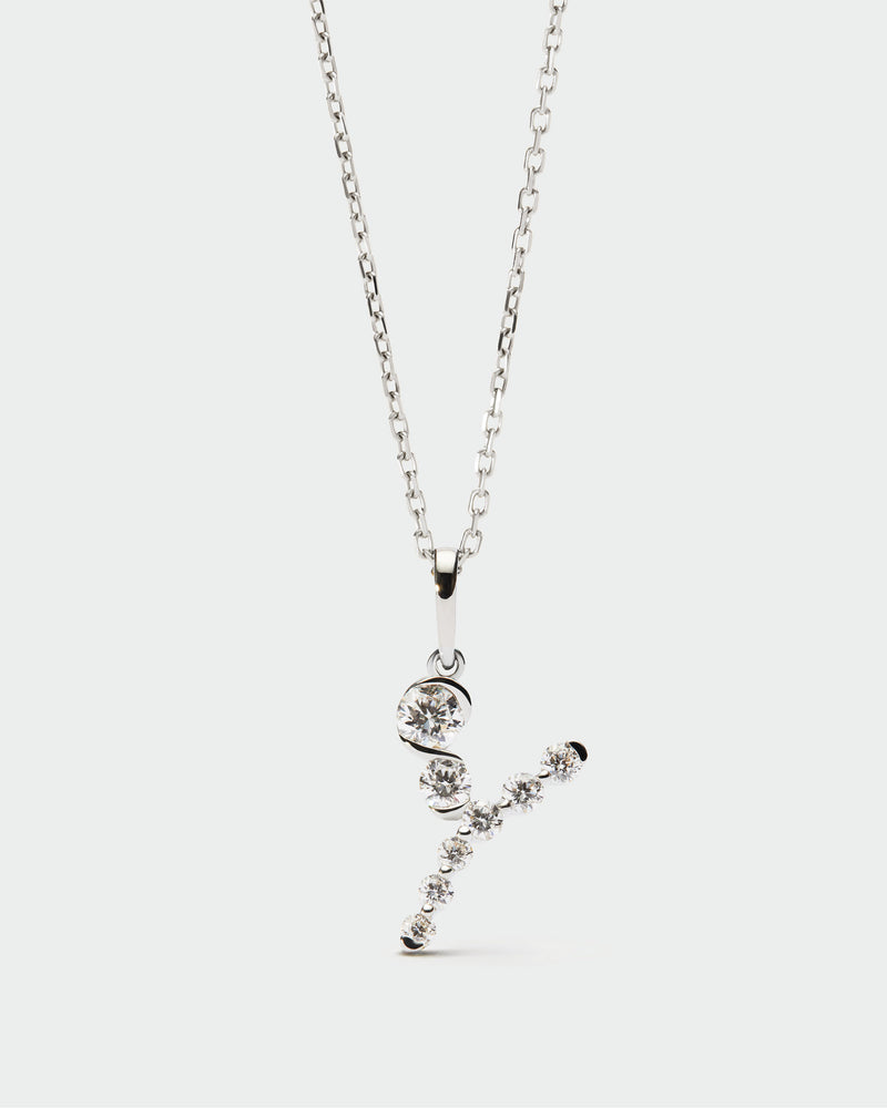 Diamonds and white gold Y initial pendant - 
  
    18K White gold / Rhodium silver plating
  
