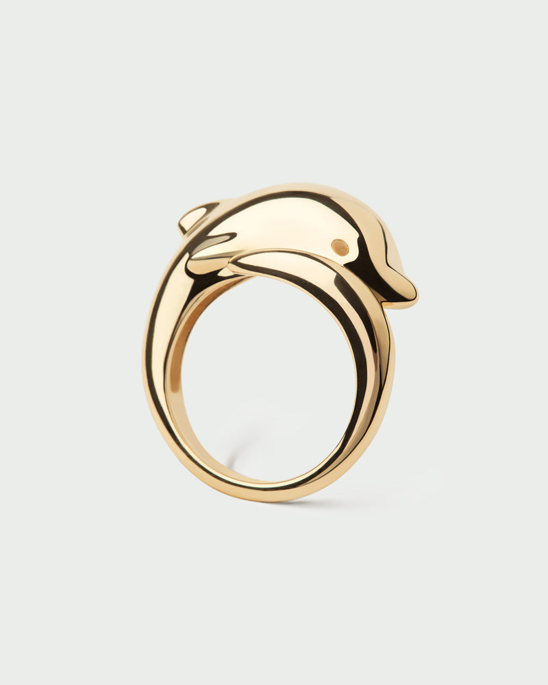 Gold-plated modern dolphin ring with a sculptural shape