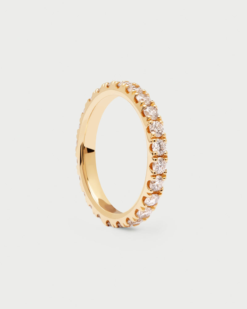 18K yellow gold engagement ring, set with big lab-grown diamonds, equaling 1.55 carats
