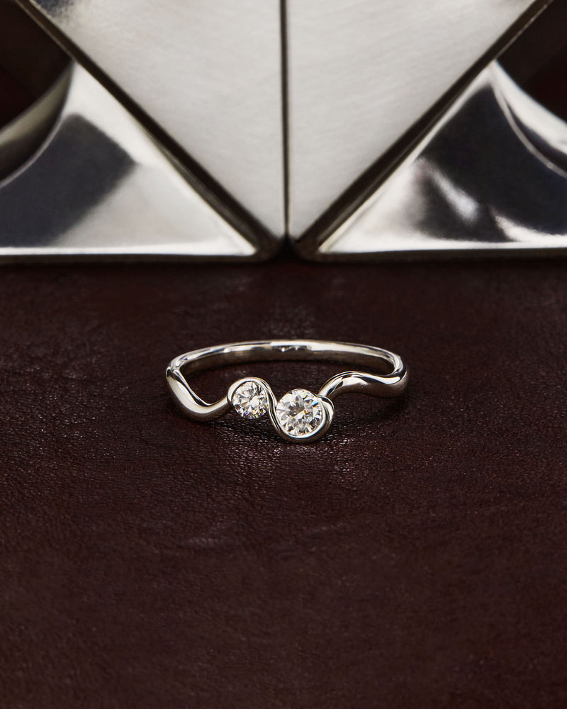 Dainty 18K gold You and Me ring featuring two-stone lab-grown diamonds and fluid lines