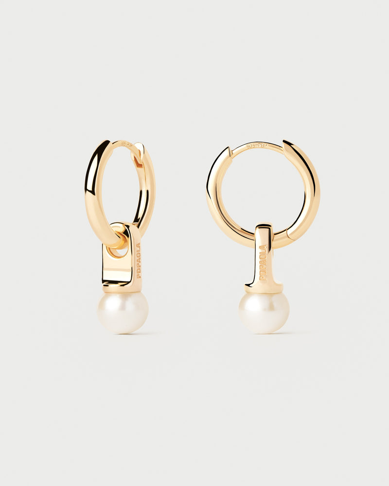 Gold-plated dainty drop hoops with a round freshwater pearl pendant