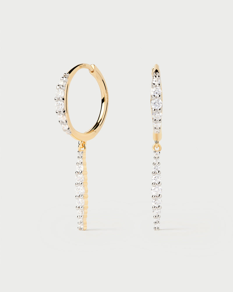 Yellow gold lab-grown diamond hoop earrings with dainty pendant, totaling 0.5 carats