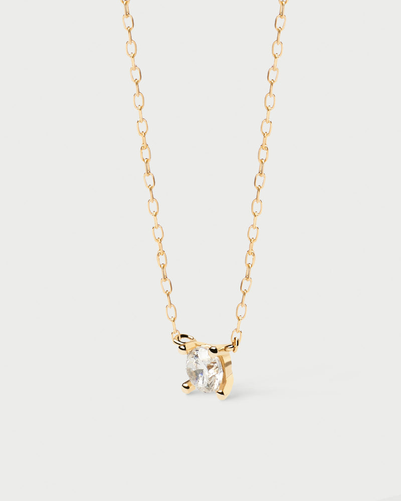 Solid yellow gold chain necklace with small round solitary lab-grown diamond of 0.10 carats