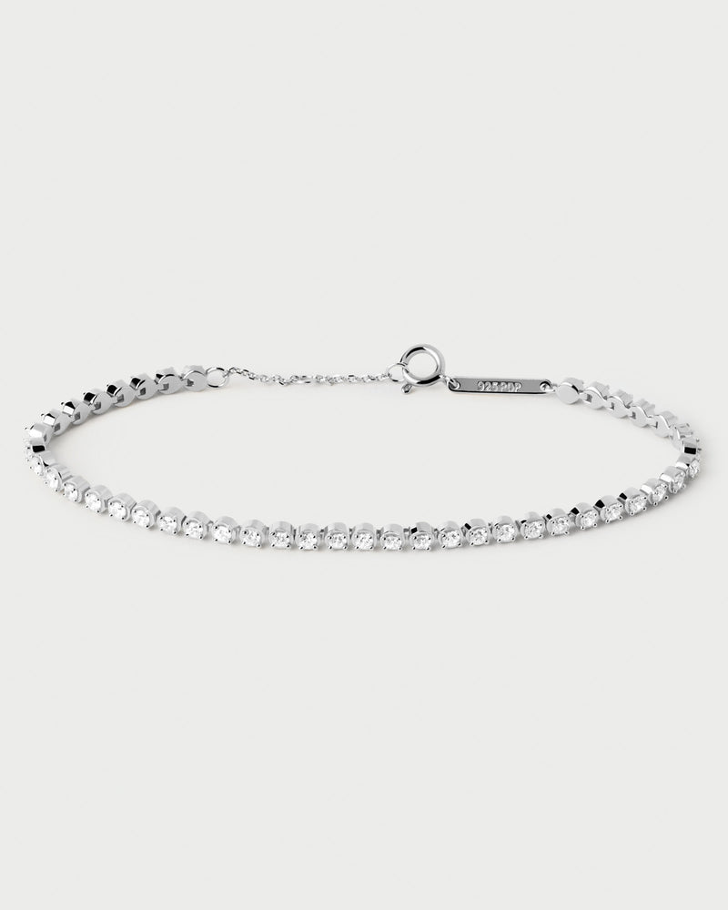 Sparkling silver tennis bracelet set with round cut white zirconia
