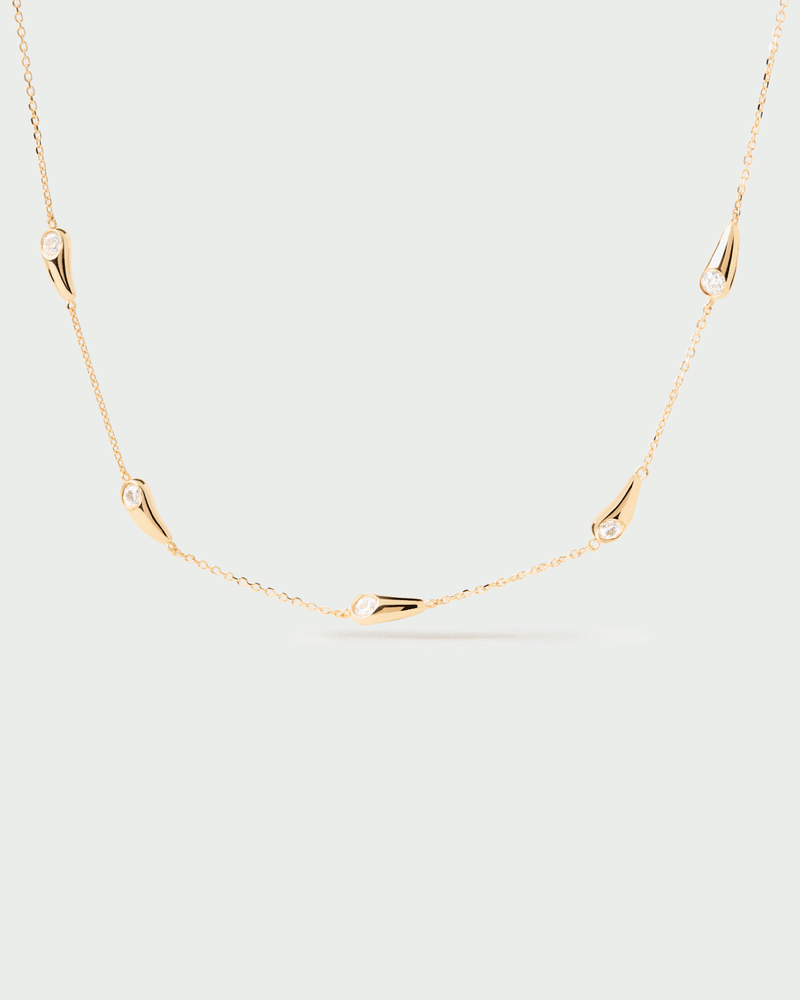 Gold-plated chain necklace with five drops accented with white zirconia