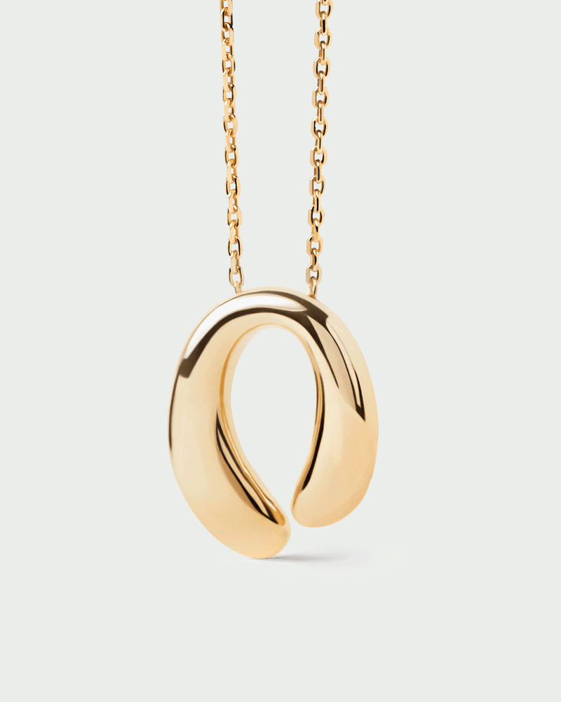 Gold-plated chain necklace with a curved drop pendant
