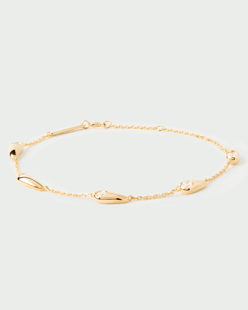 Gold-plated chain bracelet with five drops accented with white zirconia